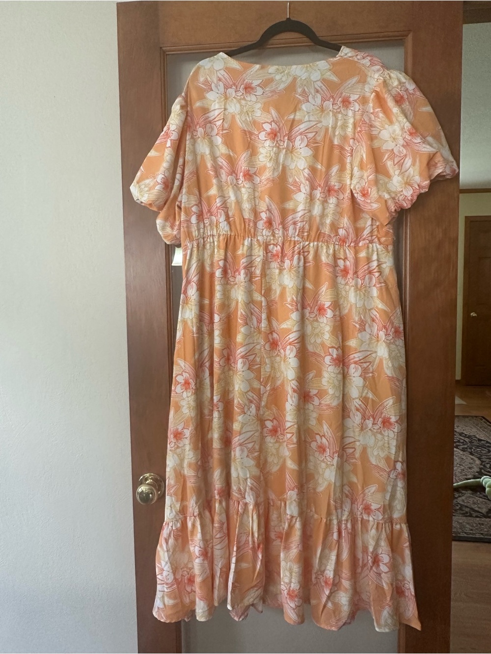 BloomChic Peach Floral Wrap Midi Dress - Picture 4 of 4